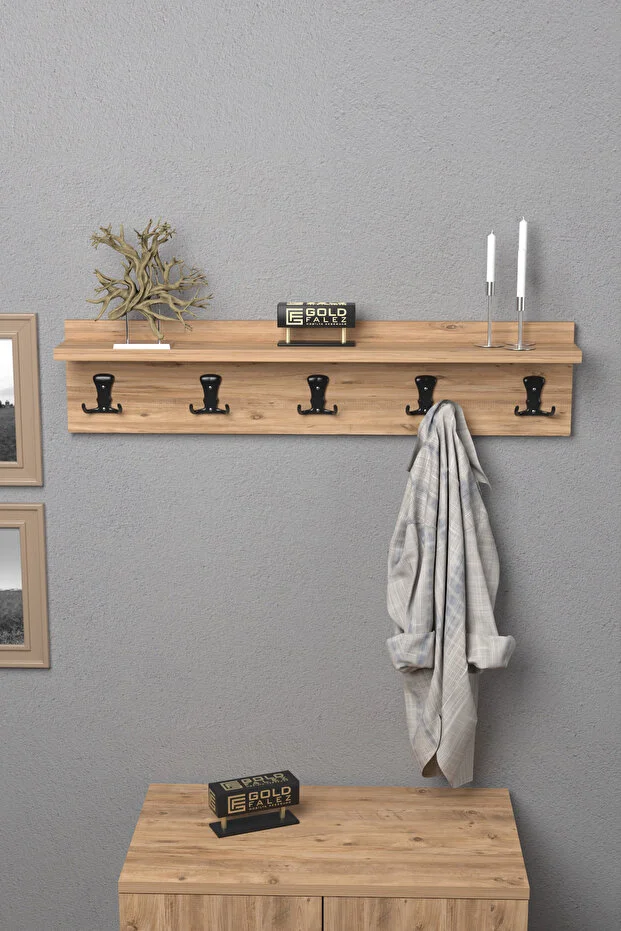 GOLDFALEZ Hanger Wall Clothes Hanger Coat Rack 80 cm Walnut Plain